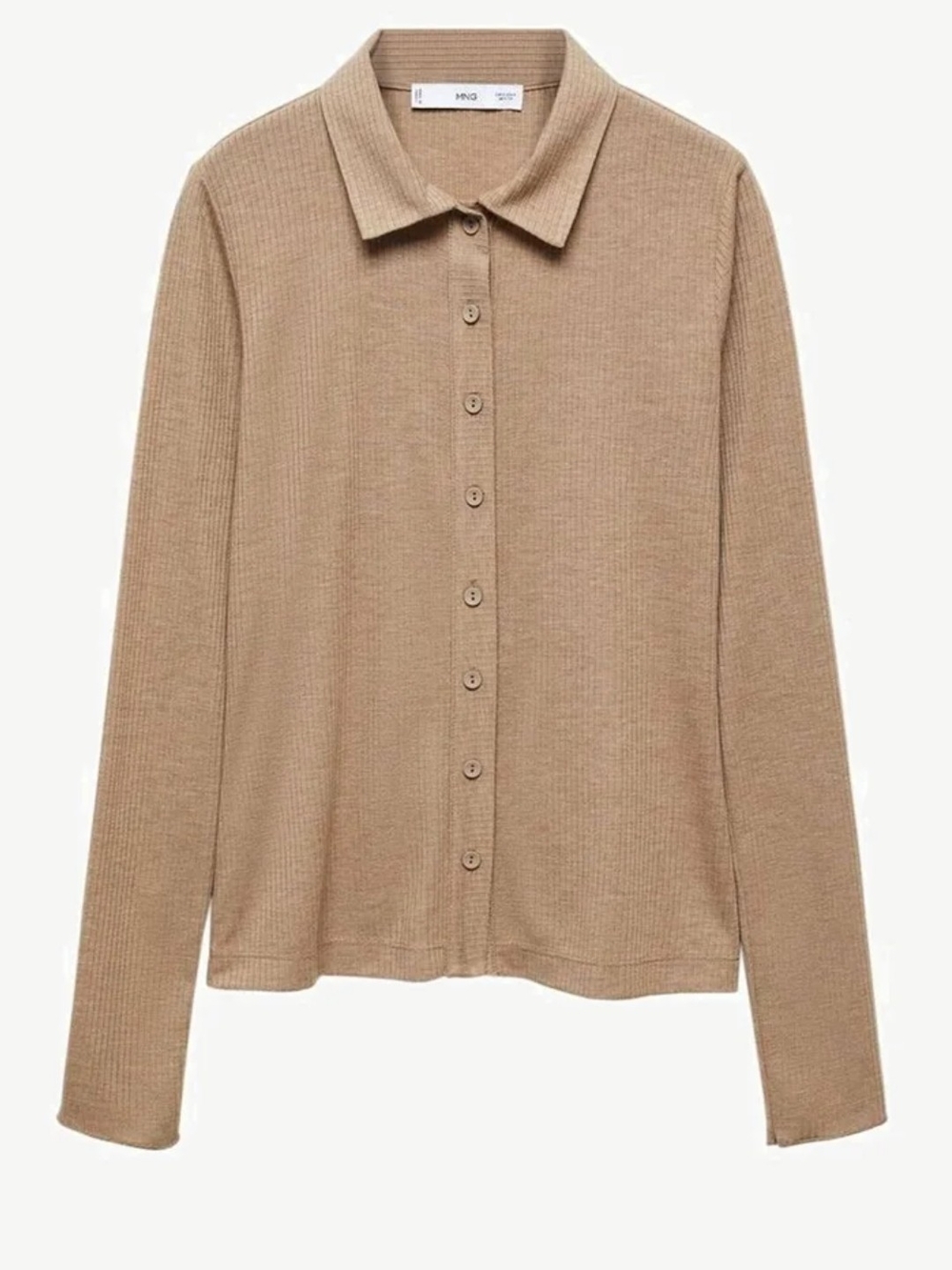 Mango Camel Ribbed Button-Down Shirt